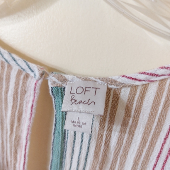 Loft Beach White Colorful Striped Open Tie Front Short Sleeve Casual Jumpsuit - Picture 5 of 12